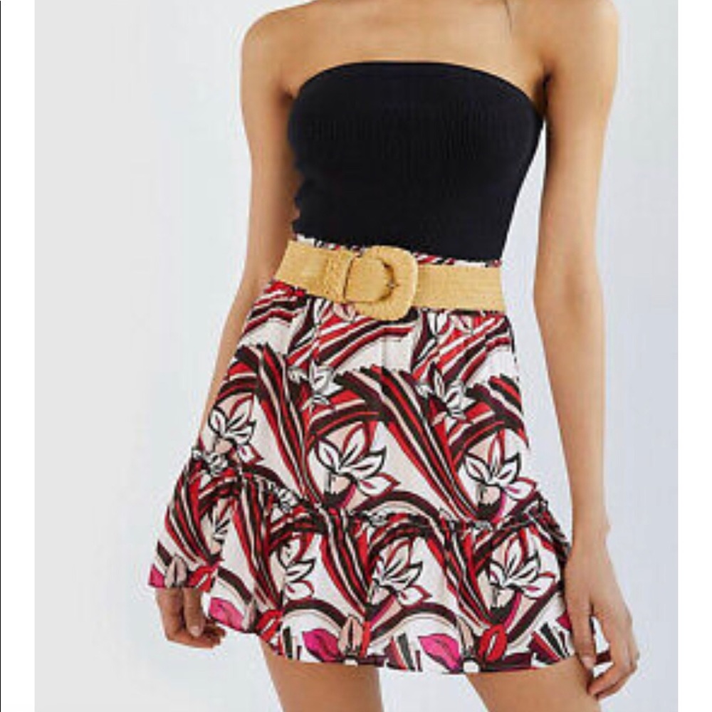 Anthropologie Floral Print Ruffle Mini Skirt